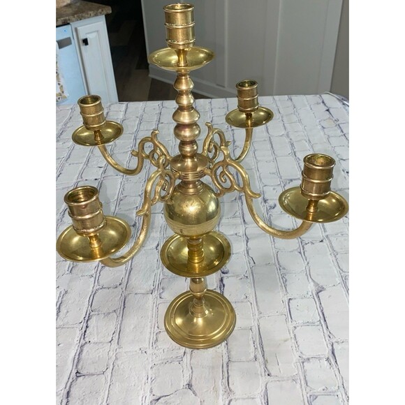 Vintage Dutch Brass Bronze Candelabra Holds 5 Candles - Picture 4 of 11